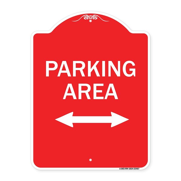 Parking Area W/ Bidirectional Arrow, Red & White Aluminum Sign, 18" x 24", RW-1824-23467